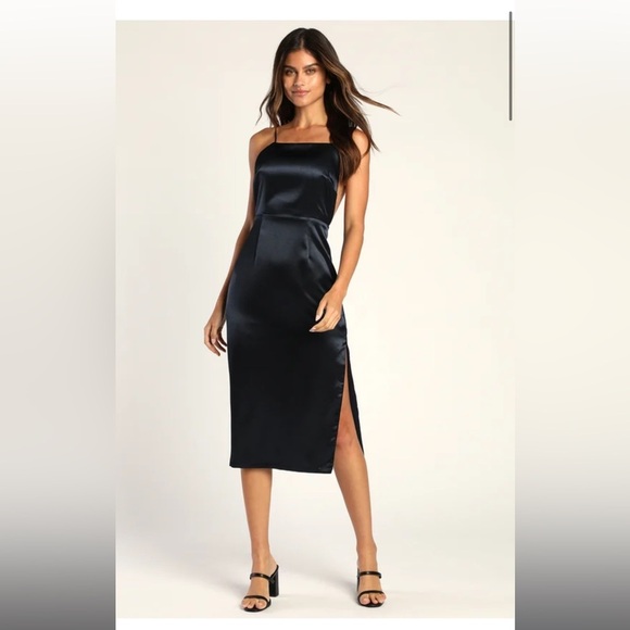 Lulus Dresses & Skirts - Lulu’s Adoring Attitude Navy Blue Satin Column Midi Dress